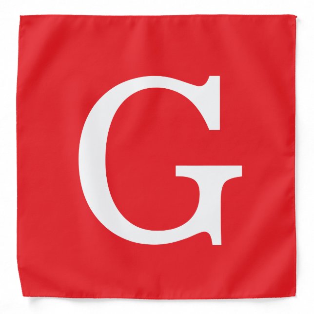 Initial Letter Monogram Red White Plain Simple Bandana (Front)