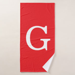 Initial Letter Monogram Red White Plain Simple Bath Towel