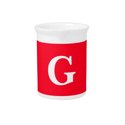 Initial Letter Monogram Red White Plain Simple Beverage Pitcher