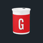 Initial Letter Monogram Red White Plain Simple Beverage Pitcher<br><div class="desc">Looking for a beautiful calligraphy with an aesthetic handwriting? This simple,  eye-catching design is for you. This product immediately impresses those who see it. The fine and tasteful design will immediately reflect the quality of your relationship and family.</div>