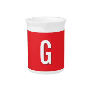 Initial Letter Monogram Red White Plain Simple Beverage Pitcher