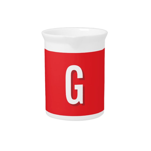 Initial Letter Monogram Red White Plain Simple Beverage Pitcher (Front)