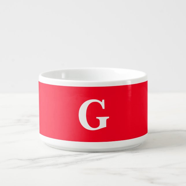 Initial Letter Monogram Red White Plain Simple Bowl (Center)