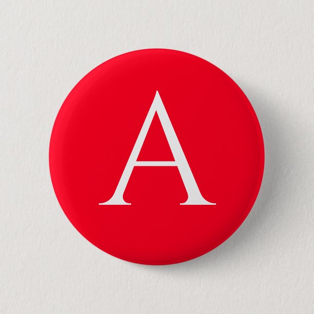 Initial Letter Monogram Red White Plain Simple Button (Front)