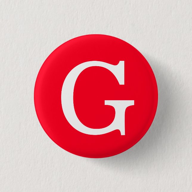 Initial Letter Monogram Red White Plain Simple Button (Front)