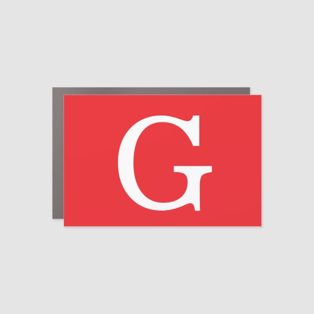 Initial Letter Monogram Red White Plain Simple Car Magnet (Front)