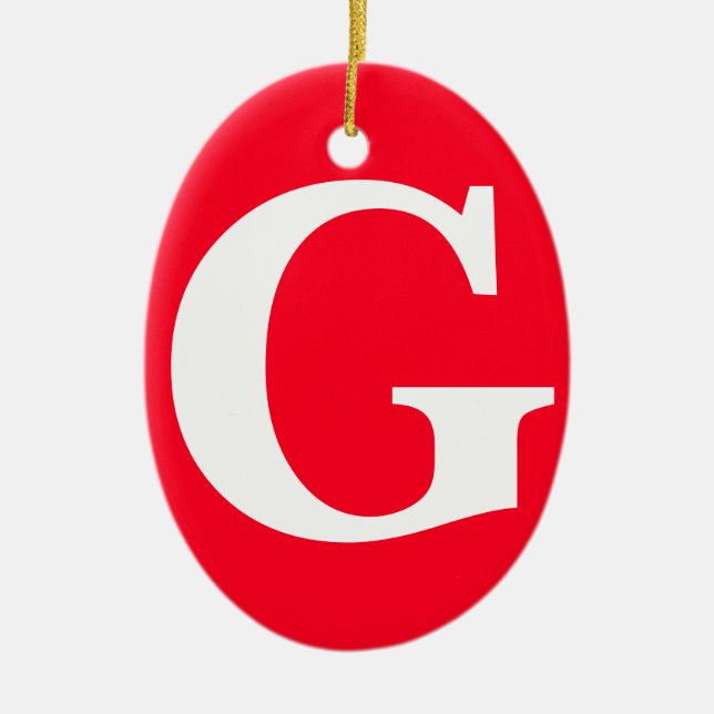 Initial Letter Monogram Red White Plain Simple Ceramic Ornament (Front)