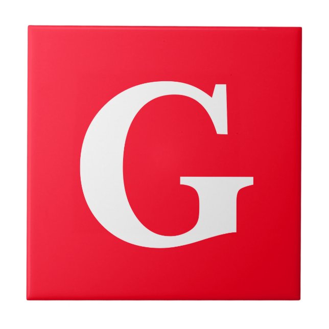 Initial Letter Monogram Red White Plain Simple Ceramic Tile (Front)