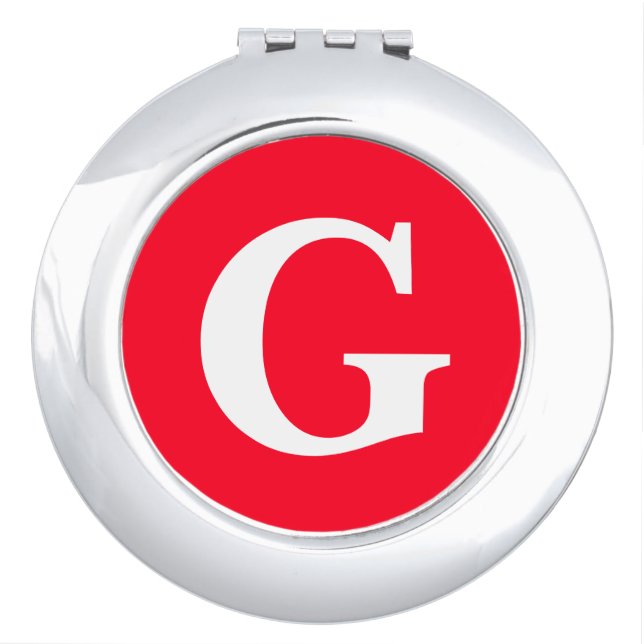 Initial Letter Monogram Red White Plain Simple Compact Mirror (Front)