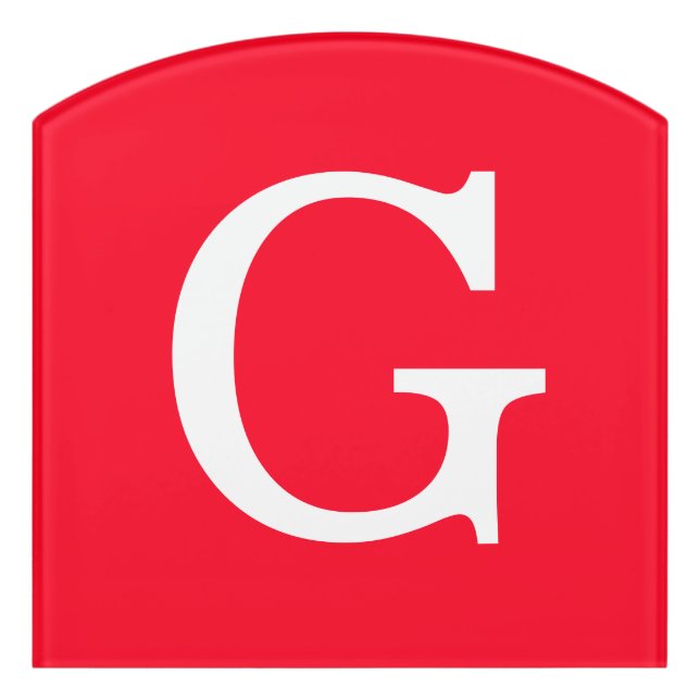 Initial Letter Monogram Red White Plain Simple Door Sign (Contour Front)