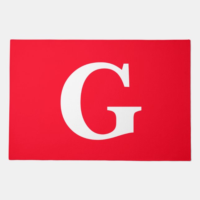Initial Letter Monogram Red White Plain Simple Doormat (Front)