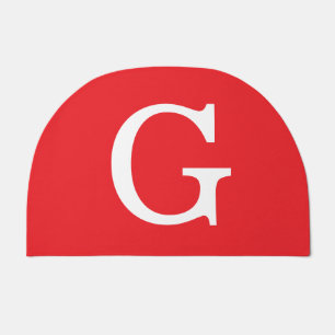 Initial Letter Monogram Red White Plain Simple Doormat