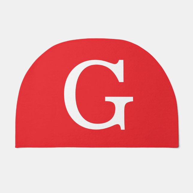 Initial Letter Monogram Red White Plain Simple Doormat (Front)