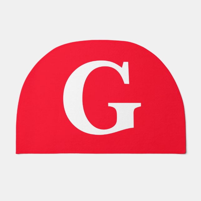 Initial Letter Monogram Red White Plain Simple Doormat (Front)