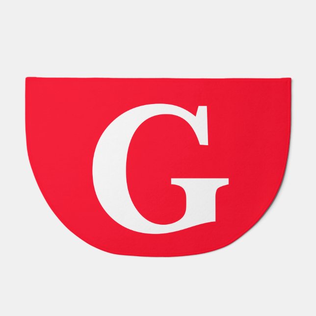 Initial Letter Monogram Red White Plain Simple Doormat (Front)