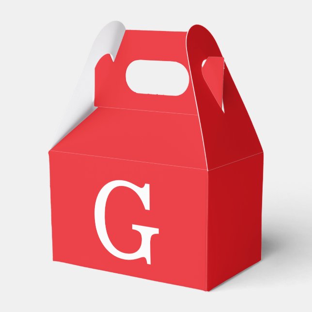 Initial Letter Monogram Red White Plain Simple Favor Boxes (Front Side)
