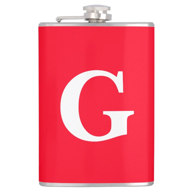 Initial Letter Monogram Red White Plain Simple Flask (Front)