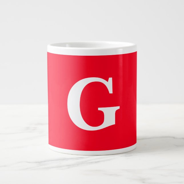 Initial Letter Monogram Red White Plain Simple Giant Coffee Mug (Front)