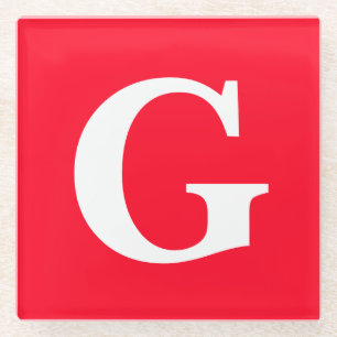 Initial Letter Monogram Red White Plain Simple Glass Coaster