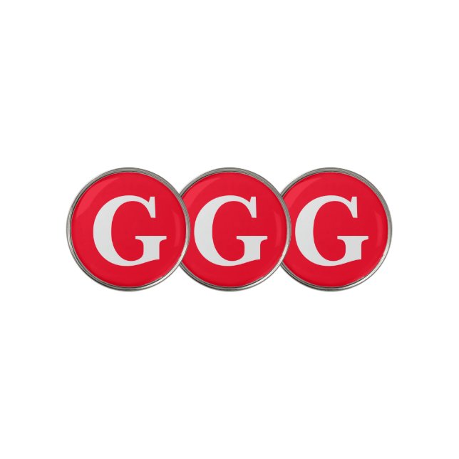Initial Letter Monogram Red White Plain Simple Golf Ball Marker (3 Up)