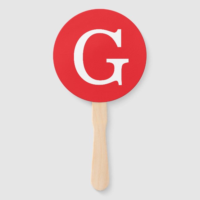 Initial Letter Monogram Red White Plain Simple Hand Fan (Front)