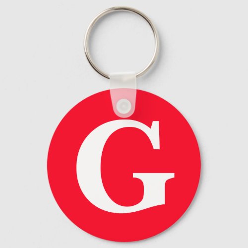 Initial Letter Monogram Red White Plain Simple Keychain