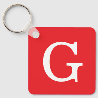 Initial Letter Monogram Red White Plain Simple Keychain