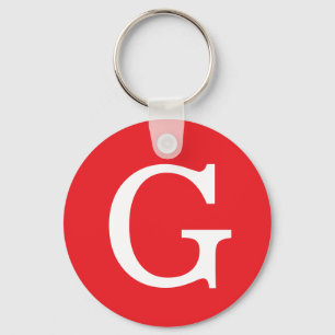 Initial Letter Monogram Red White Plain Simple Keychain