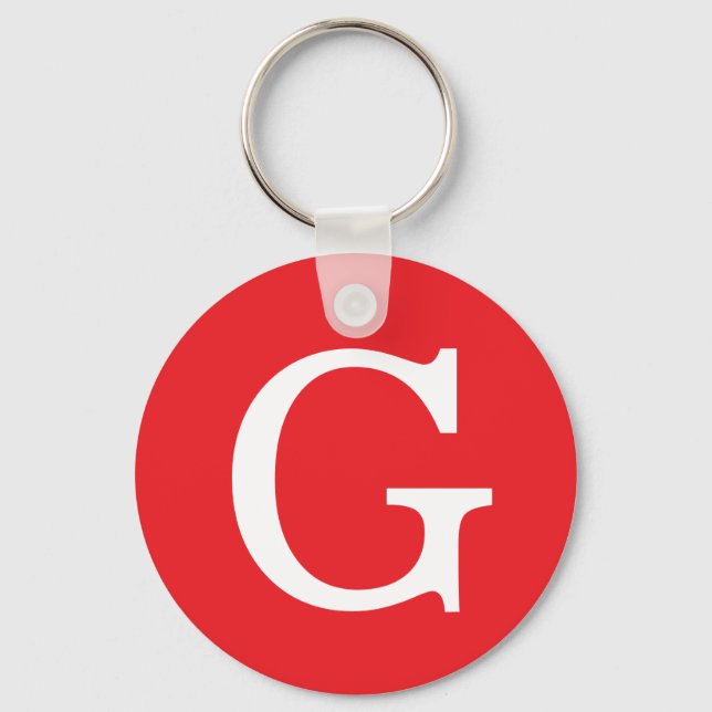 Initial Letter Monogram Red White Plain Simple Keychain (Front)