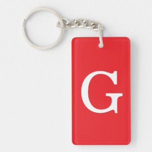 Initial Letter Monogram Red White Plain Simple Keychain