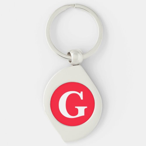 Initial Letter Monogram Red White Plain Simple Keychain