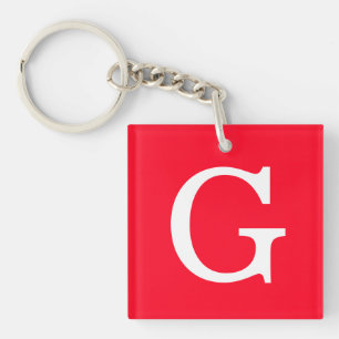 Initial Letter Monogram Red White Plain Simple Keychain