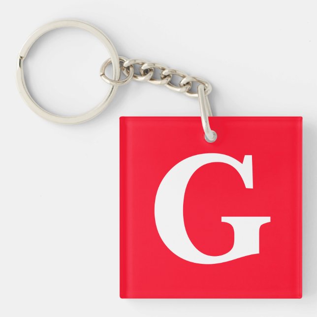 Initial Letter Monogram Red White Plain Simple Keychain (Front)