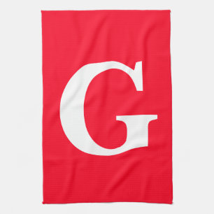 Initial Letter Monogram Red White Plain Simple Kitchen Towel