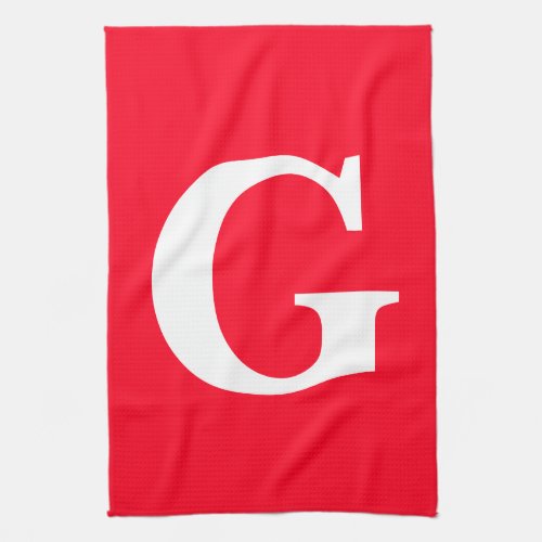 Initial Letter Monogram Red White Plain Simple Kitchen Towel