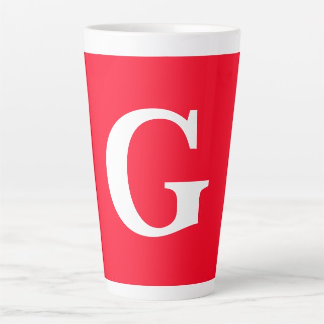 Initial Letter Monogram Red White Plain Simple Latte Mug (Front)