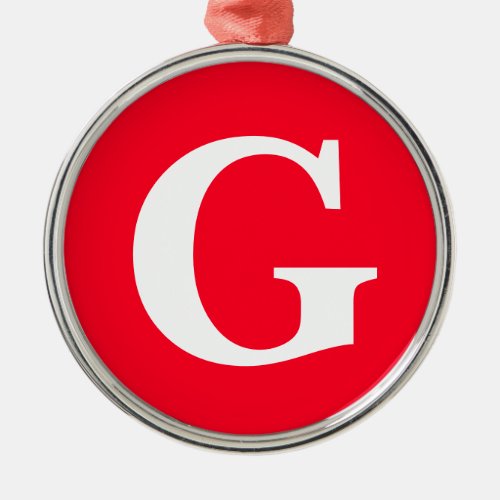 Initial Letter Monogram Red White Plain Simple Metal Ornament