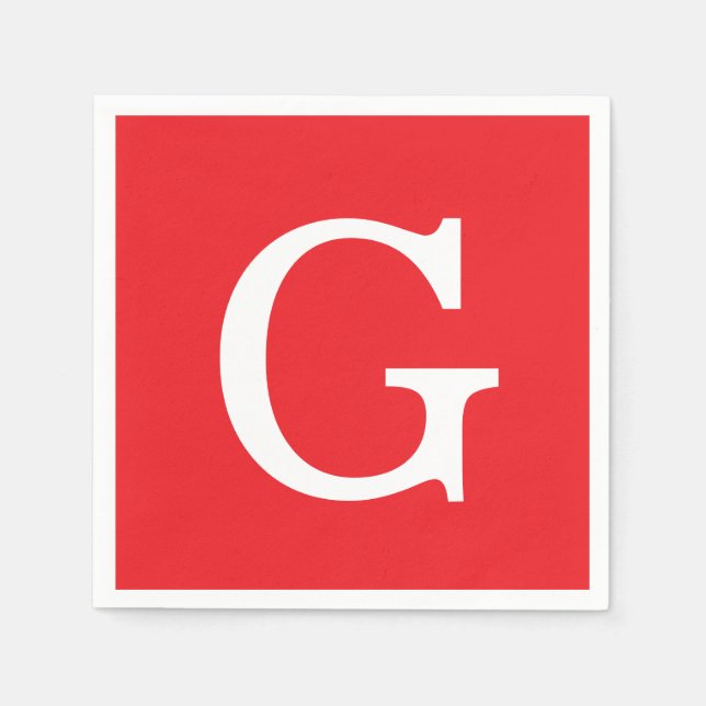 Initial Letter Monogram Red White Plain Simple Napkins (Front)