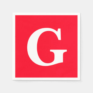 Initial Letter Monogram Red White Plain Simple Napkins