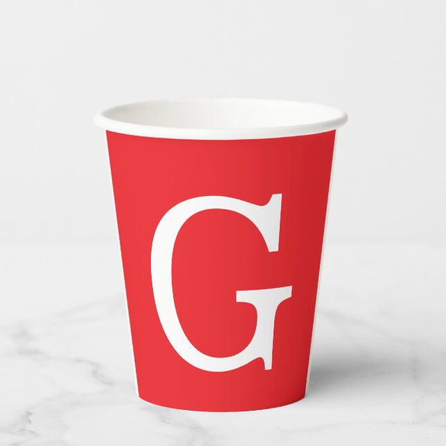 Initial Letter Monogram Red White Plain Simple Paper Cups (Front)