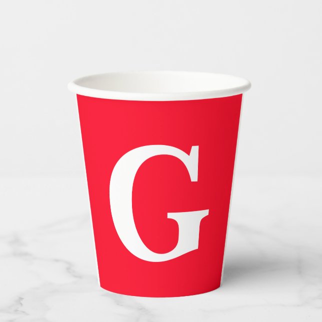 Initial Letter Monogram Red White Plain Simple Paper Cups (Front)