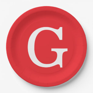Initial Letter Monogram Red White Plain Simple Paper Plates
