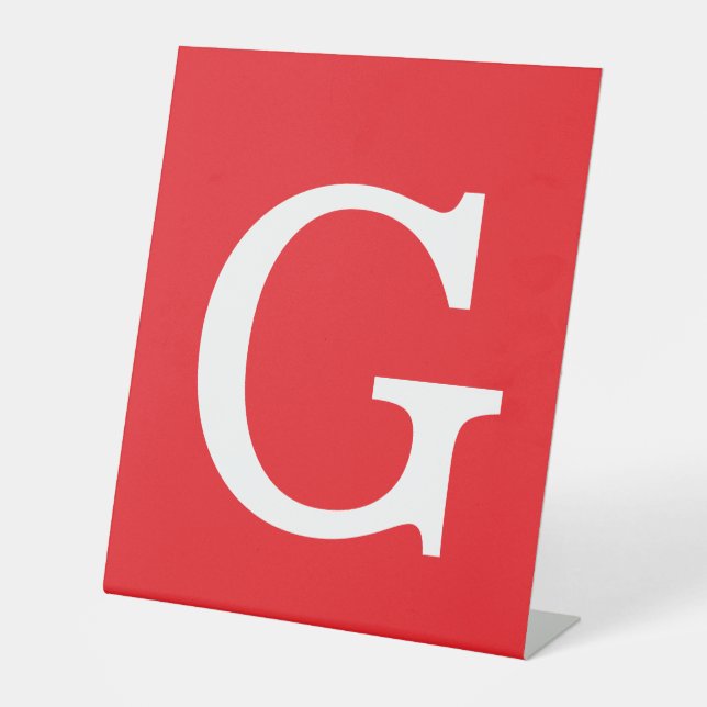 Initial Letter Monogram Red White Plain Simple Pedestal Sign (Front)