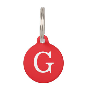 Initial Letter Monogram Red White Plain Simple Pet ID Tag