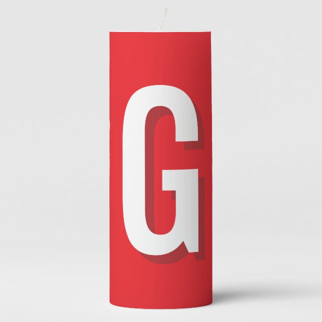 Initial Letter Monogram Red White Plain Simple Pillar Candle (Front)