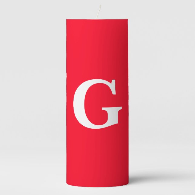 Initial Letter Monogram Red White Plain Simple Pillar Candle (Front)