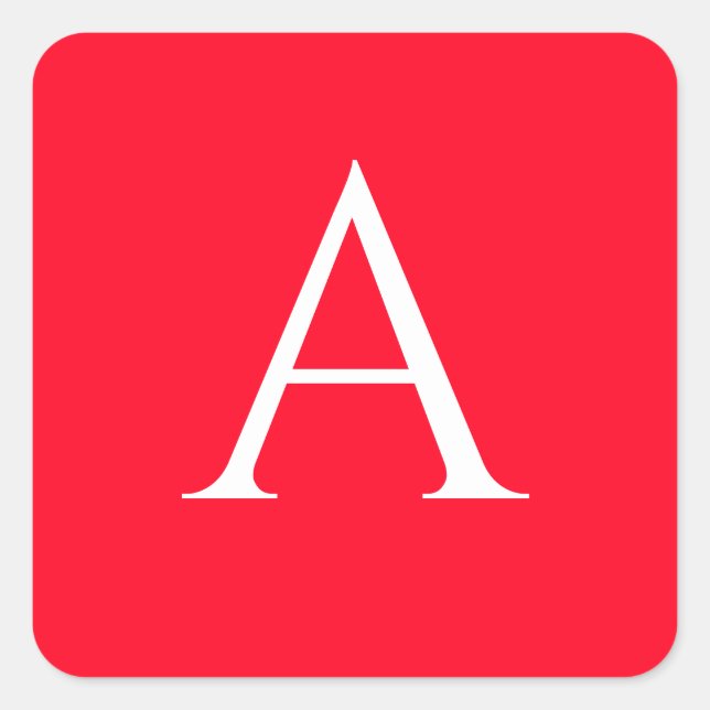 Initial Letter Monogram Red White Plain Simple Square Sticker (Front)