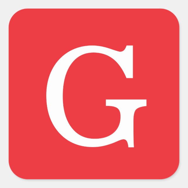 Initial Letter Monogram Red White Plain Simple Square Sticker (Front)