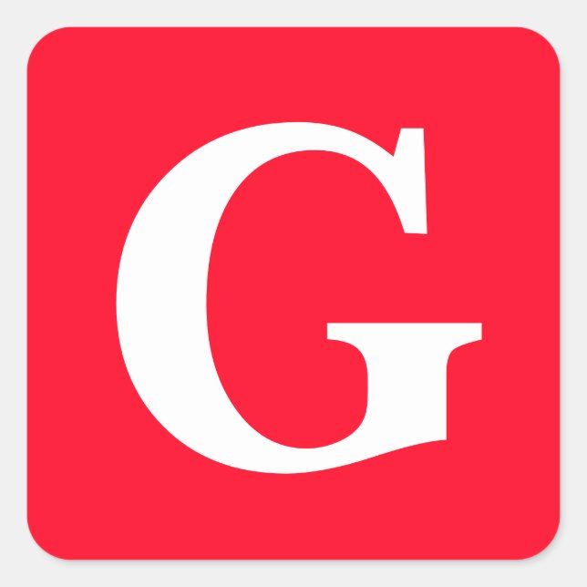 Initial Letter Monogram Red White Plain Simple Square Sticker (Front)