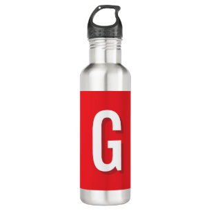 Initial Letter Monogram Red White Plain Simple Stainless Steel Water Bottle
